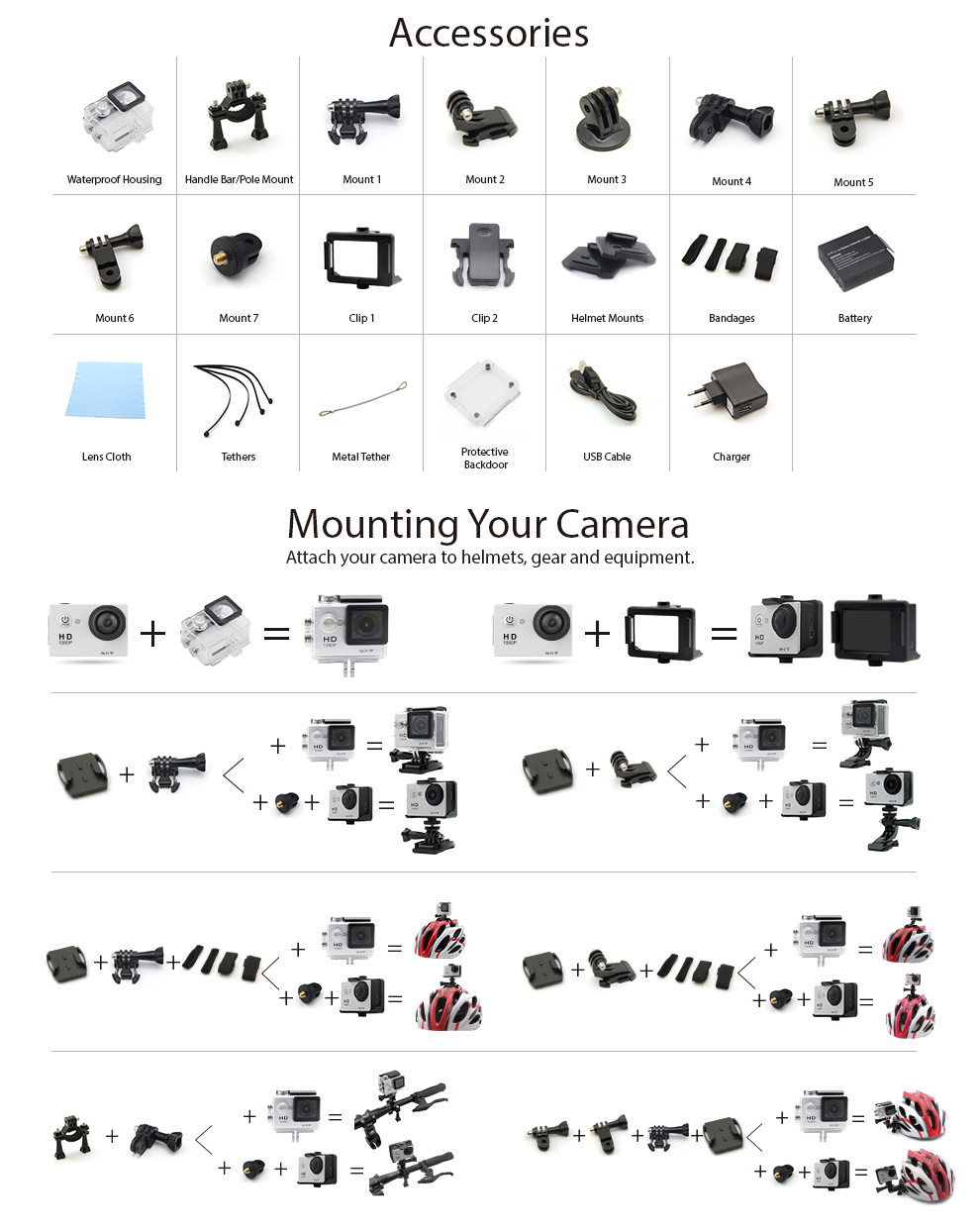 Ensemble d'accessoires 5 en 1 pour EKEN et GoPro Action Camera - Chargeur  de batterie